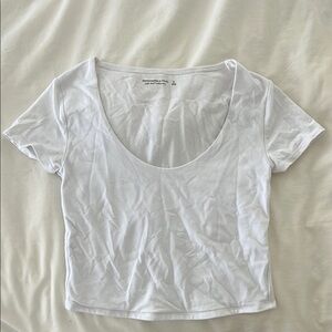 Abercrombie & Fitch White Fitted Crop Soft Ballerina Top